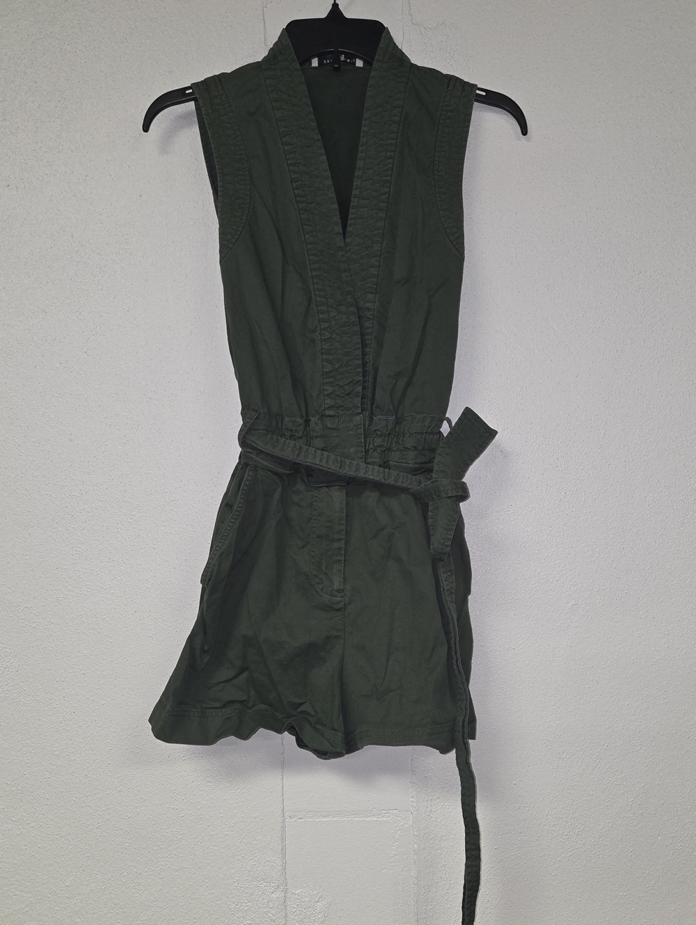 Derek Lam Sleeveless Dark Green Wrap Romper